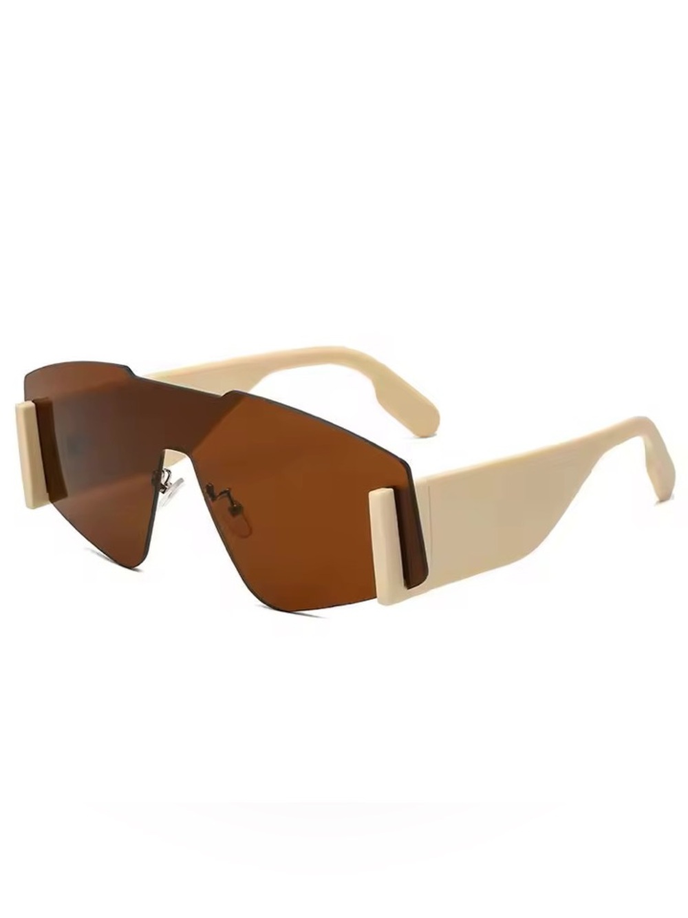 Cream Frame Shield Sunglasses with Brown Lenses